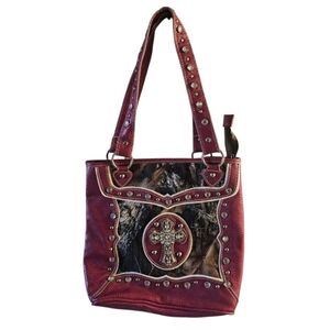 Pink Camo Western Crossbody Purse Rhinestone Cross Studded Handbag Cowgirl Satch